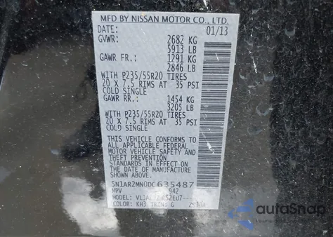 2013 Nissan Pathfinder Platinum from USA, damaged, VIN 5N1AR2MN0DC635487